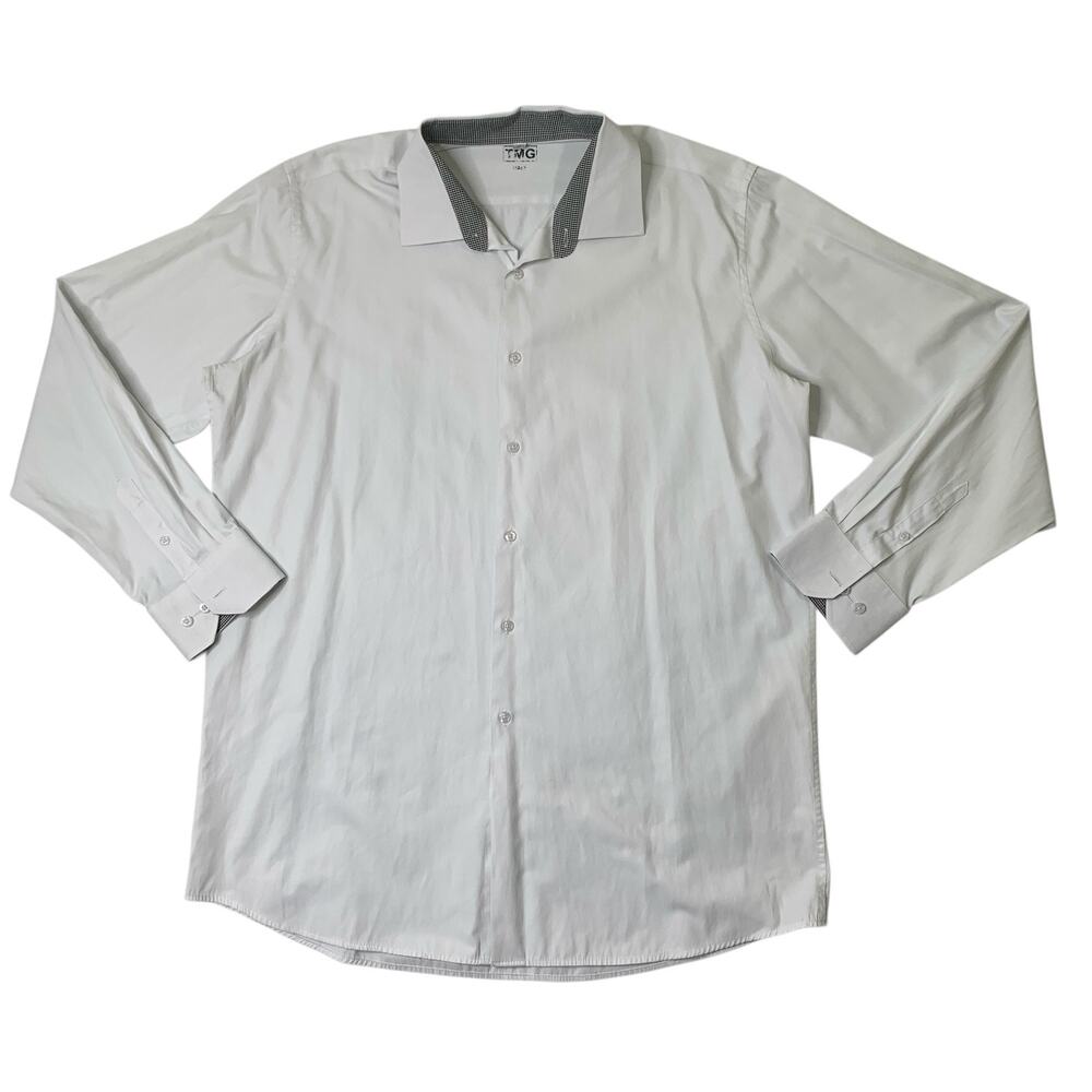 TMG Italy Shirt Mens 18 White Cotton Blend Button Up Long Sleeve Formal Dress
